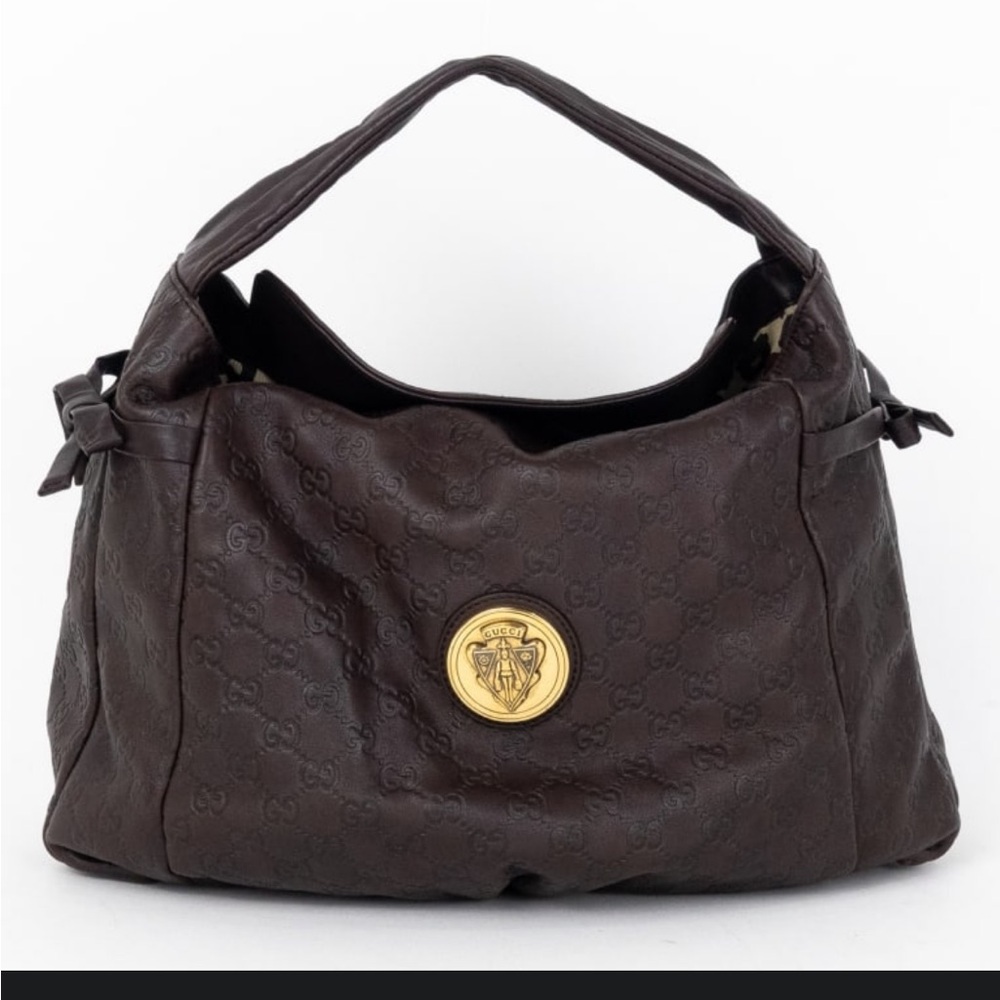 Gucci Hysteria Brown Guccissma Leather Hobo Bag Dark Brown Emblem 197061